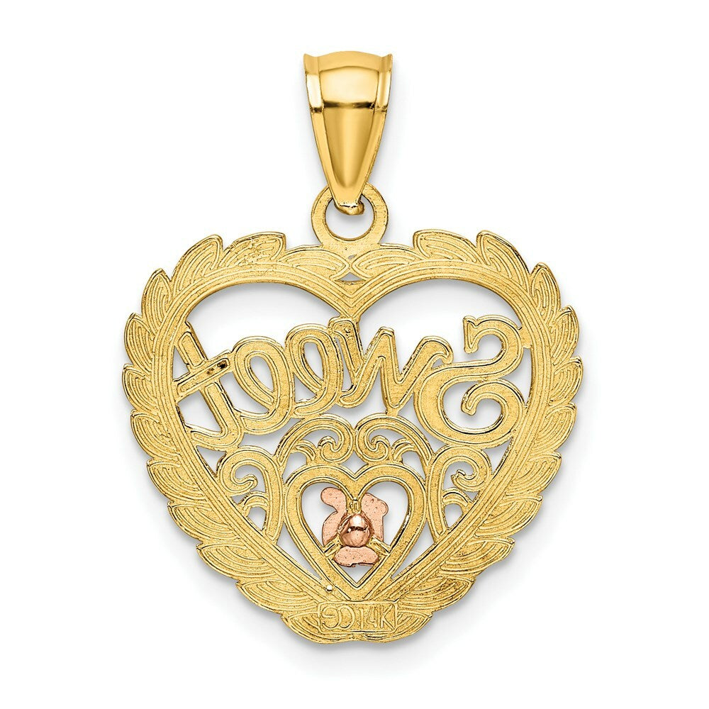14K Tri-Color Gold SWEET 16 In Heart Charm Pendant