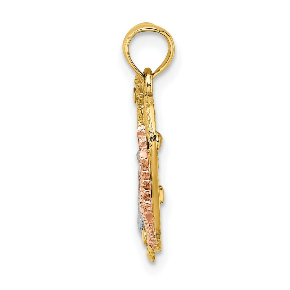 14K Two-tone Yellow and Rose Gold With Dove and Love and Heart Charm Pendant