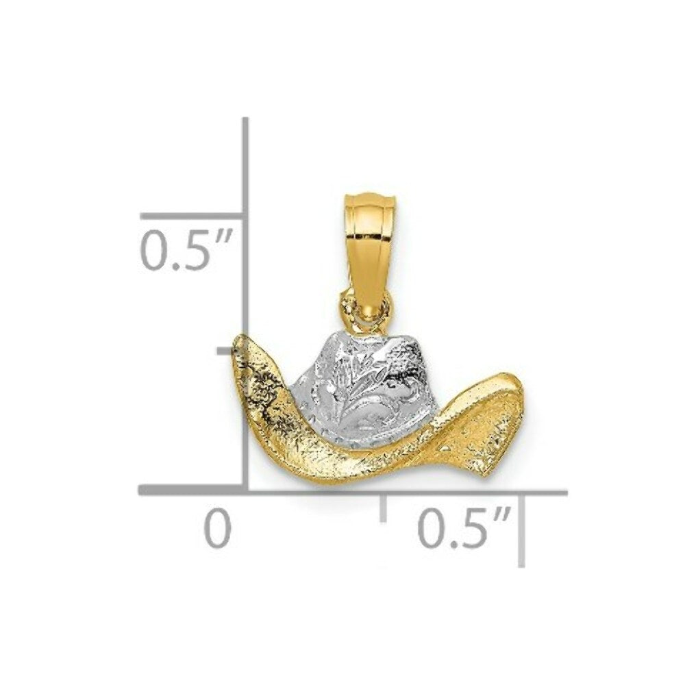 14K Yellow Gold with White Rhodium Cowboy Hat Charm Pendant