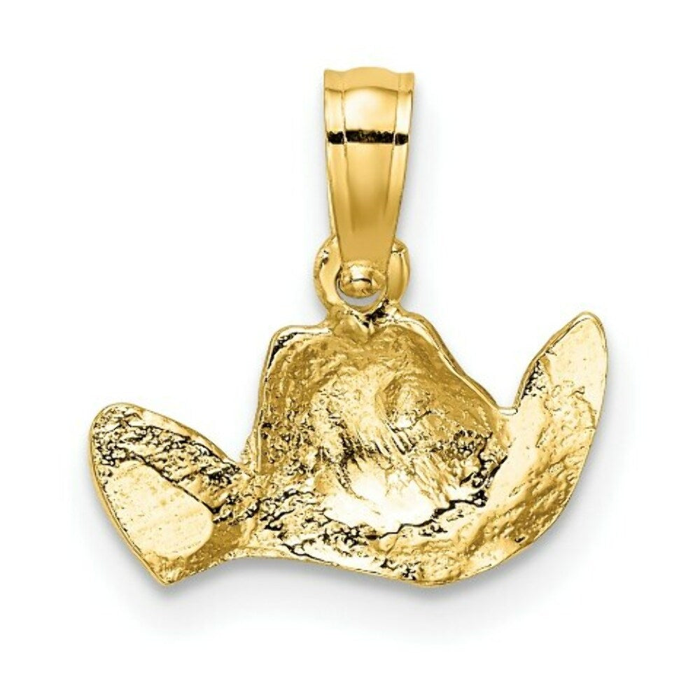 14K Yellow Gold with White Rhodium Cowboy Hat Charm Pendant