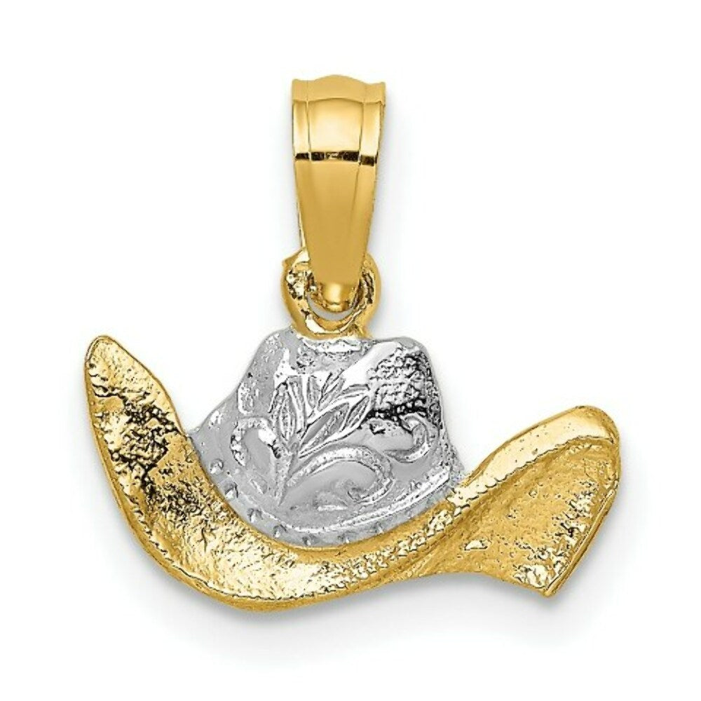 14K Yellow Gold with White Rhodium Cowboy Hat Charm Pendant