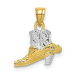 Load image into Gallery viewer, 14K Yellow Gold with White Rhodium Cowboy Boot Charm Pendant

