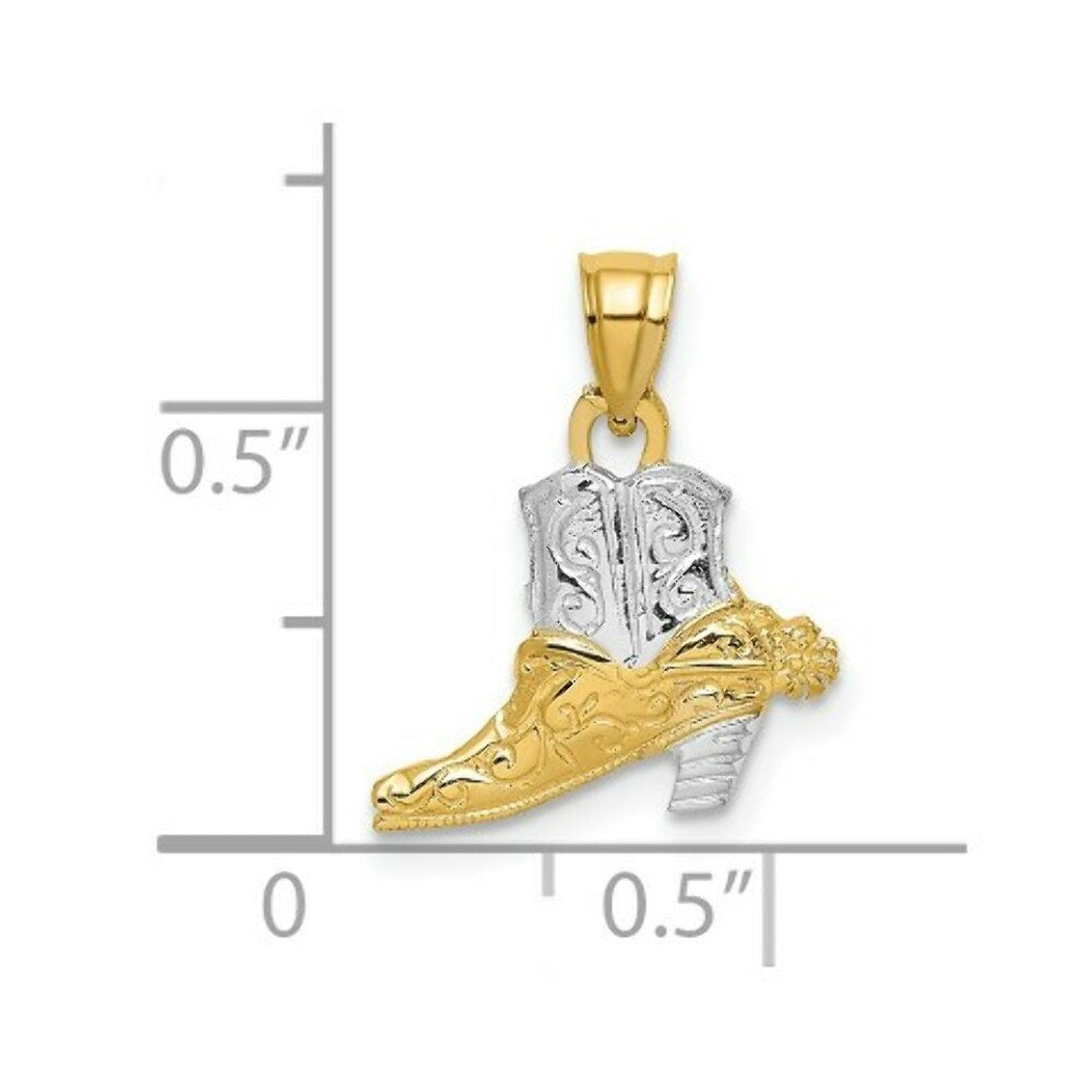 14K Yellow Gold with White Rhodium Cowboy Boot Charm Pendant