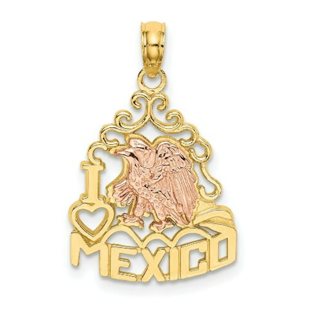 14K Two-tone Yellow & Rose Gold I Heart Mexico With Eagle Charm Pendant