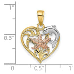 Load image into Gallery viewer, 14K Tri-Color Gold Dolphin &amp; Starfish In Heart Charm Pendant
