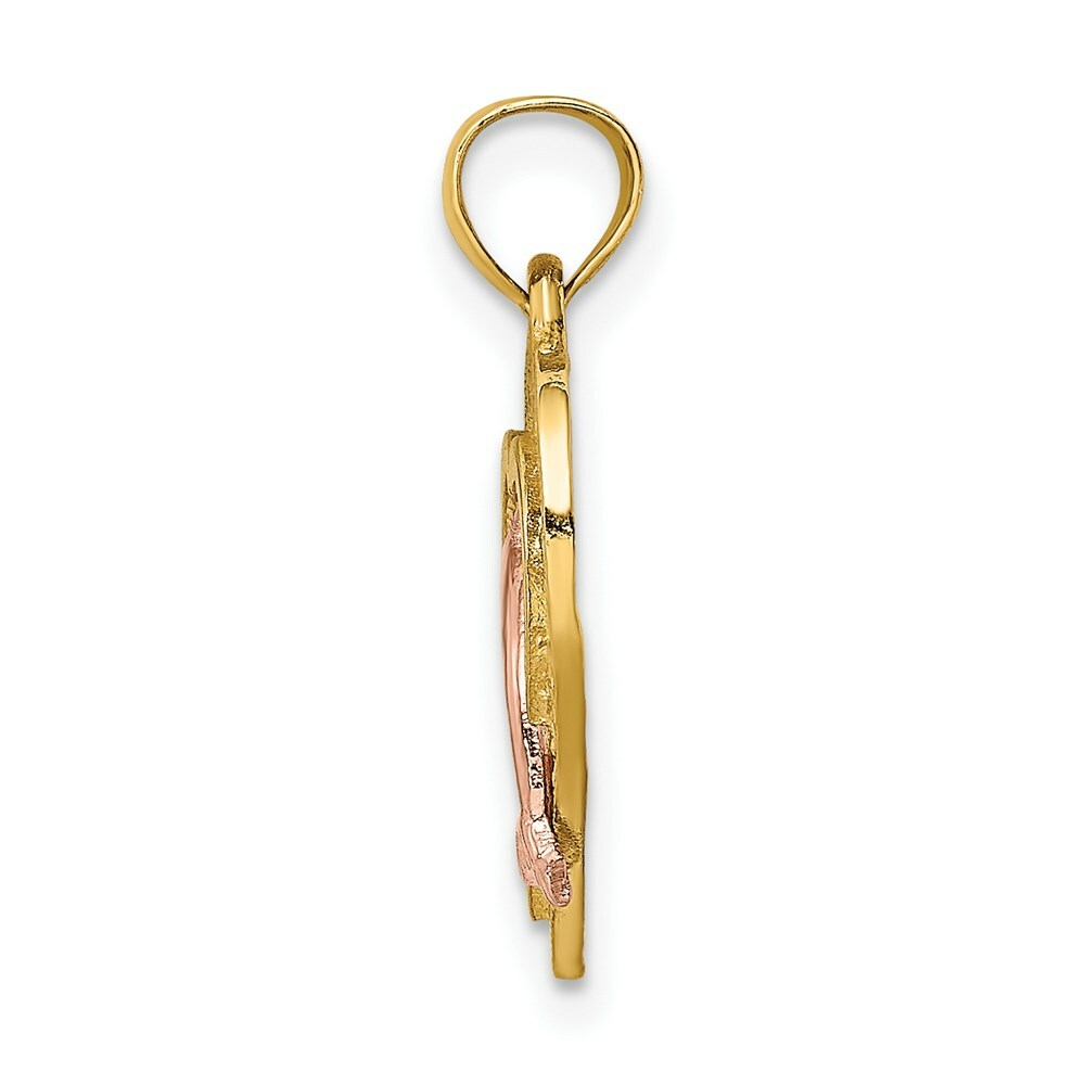 14K Tri-Color Gold Dolphin In Heart Charm Pendant