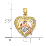 Load image into Gallery viewer, 14K Tri-Color Gold Dolphin In Heart Charm Pendant
