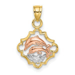 Load image into Gallery viewer, 14K Tri-Color Gold Double Dolphins In Frame Charm Pendant
