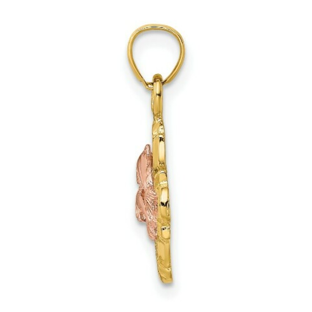 14K Tri-Color Gold Double Dolphins In Frame Charm Pendant