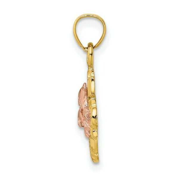 14K Tri-Color Gold Double Dolphins In Frame Charm Pendant