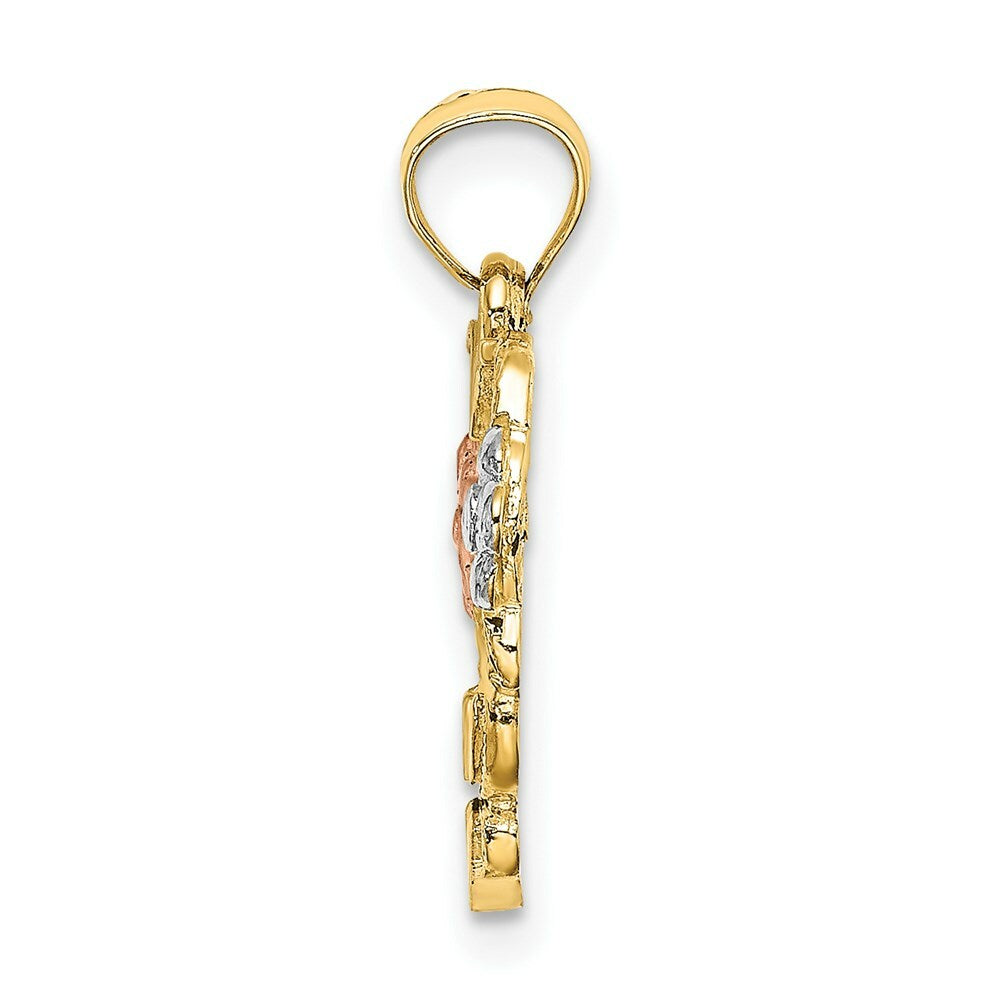 14K Tri-Color Gold Flower In Heart Charm Pendant