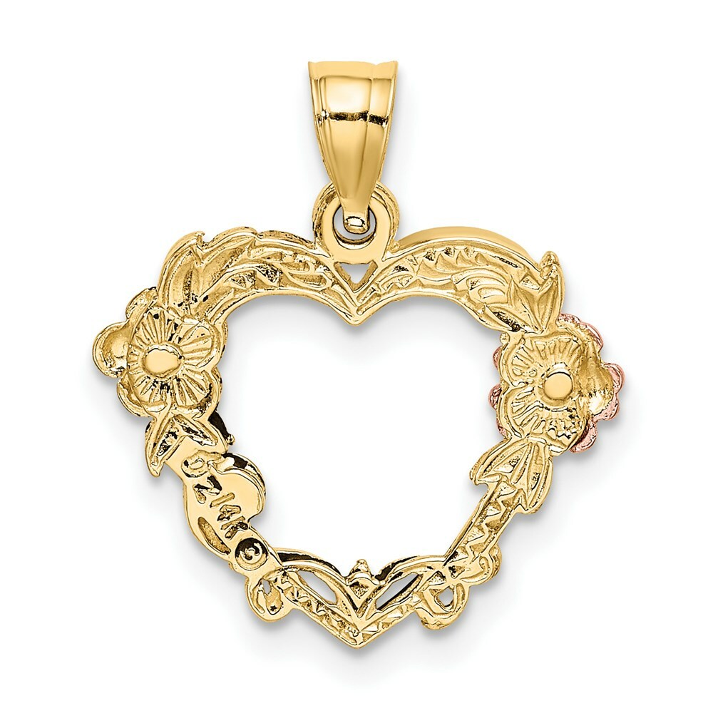14K Tri-Color Gold Flower In Heart Charm Pendant