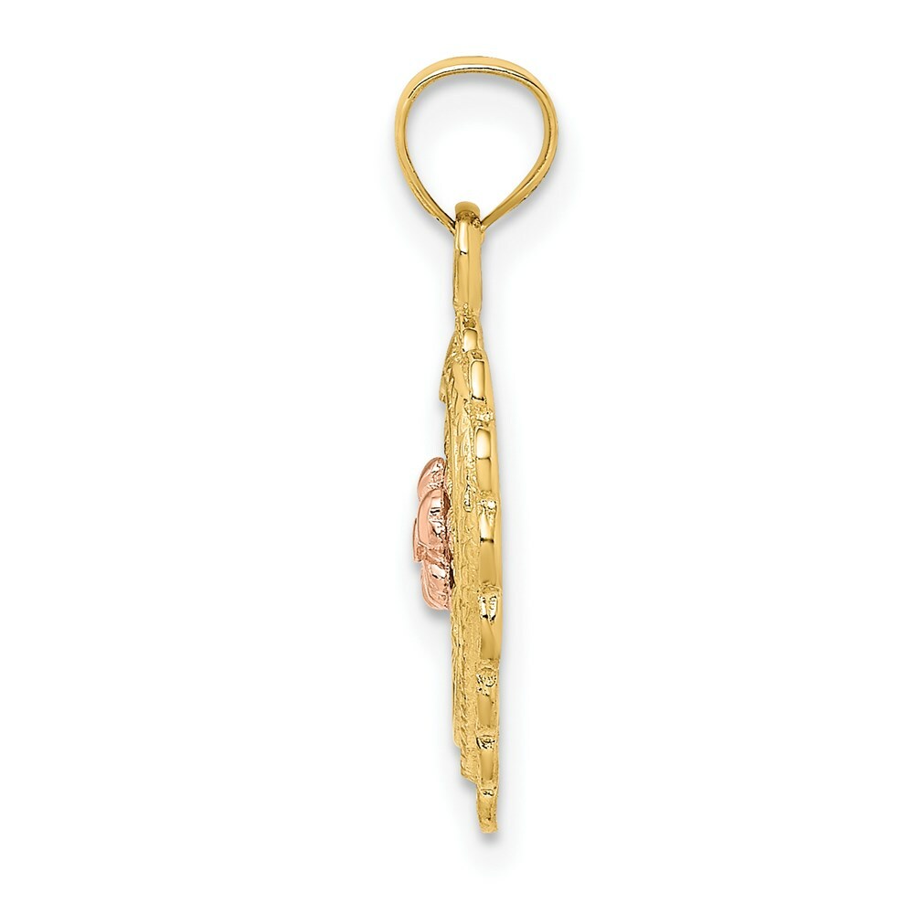 14K Two-tone Yellow & Rose Gold Flower In Heart Basket Charm Pendant