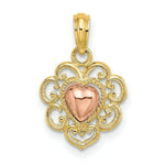 Load image into Gallery viewer, 14K Yellow &amp; Rose Gold Polished and Textured Heart Charm Pendant
