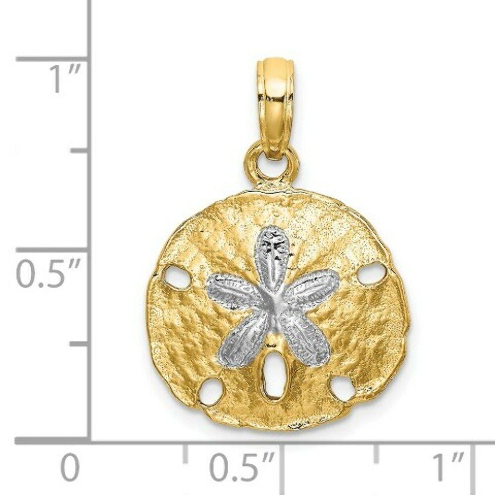 14K Yellow Gold with White Rhodium with Polished SAND DOLLAR Charm Pendant