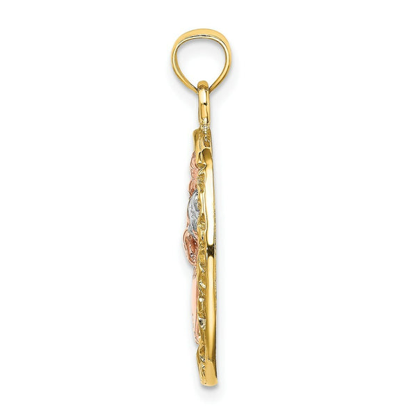 14K Tri-Color Gold Mother & Baby In Oval Frame Charm Pendant