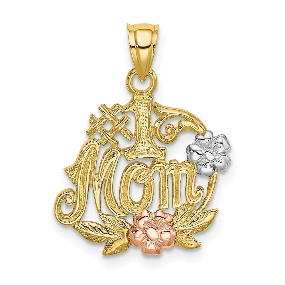 14K Two-tone Yellow & Rose Gold #1 MOM With Flower Charm Pendant