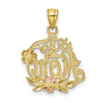 Load image into Gallery viewer, 14K Two-tone Yellow &amp; Rose Gold #1 MOM With Flower Charm Pendant
