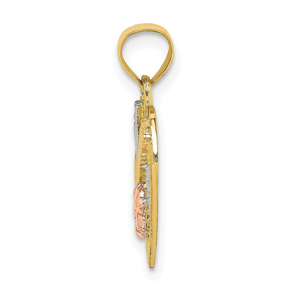 14K Tri-Color Gold #1 GRANDMA In Heart Charm Pendant