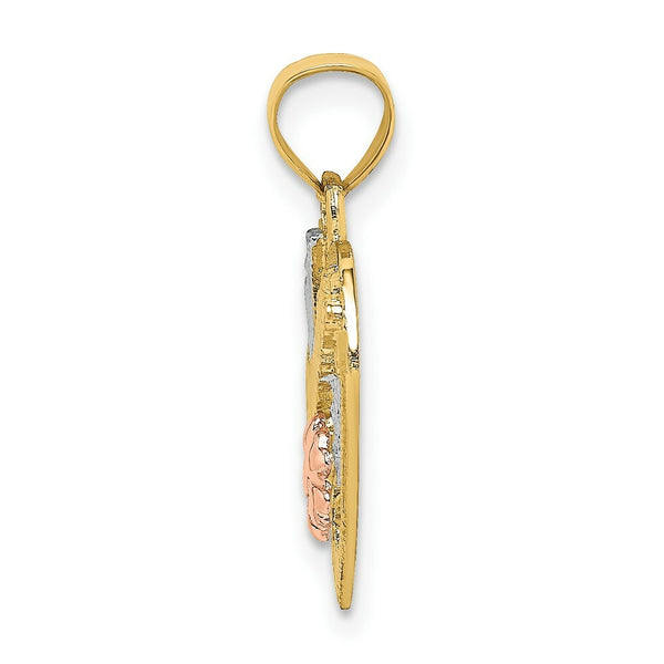 14K Tri-Color Gold #1 GRANDMA In Heart Charm Pendant