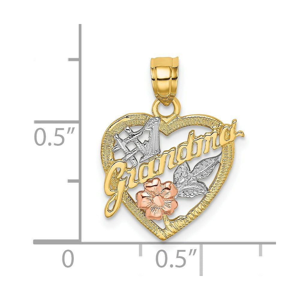 14K Tri-Color Gold #1 GRANDMA In Heart Charm Pendant