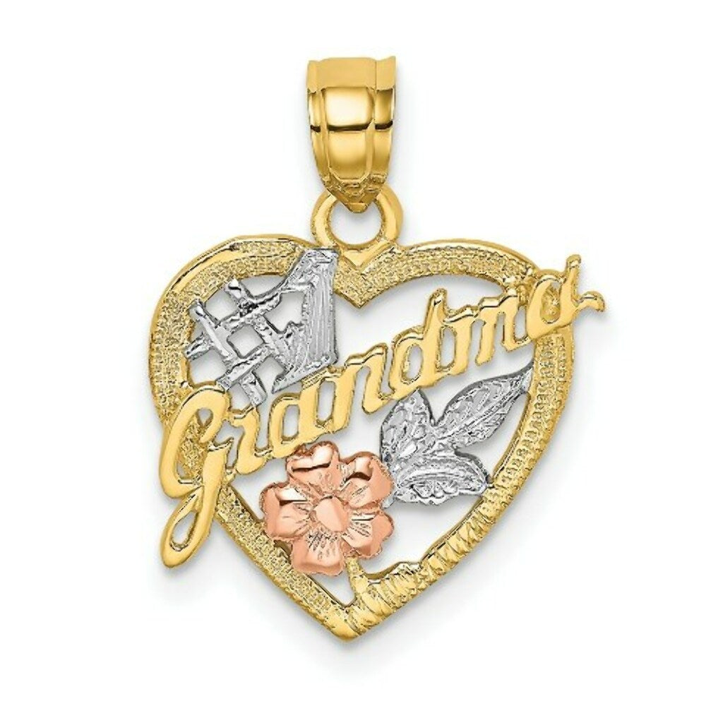 14K Tri-Color Gold #1 GRANDMA In Heart Charm Pendant