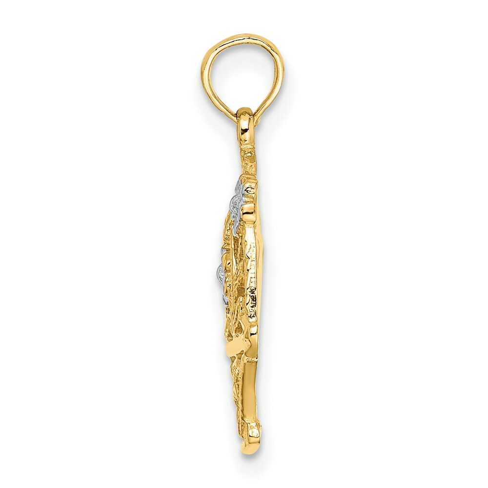 14K Tri-Color Gold Flowers In Basket With I Love YOU Charm Pendant