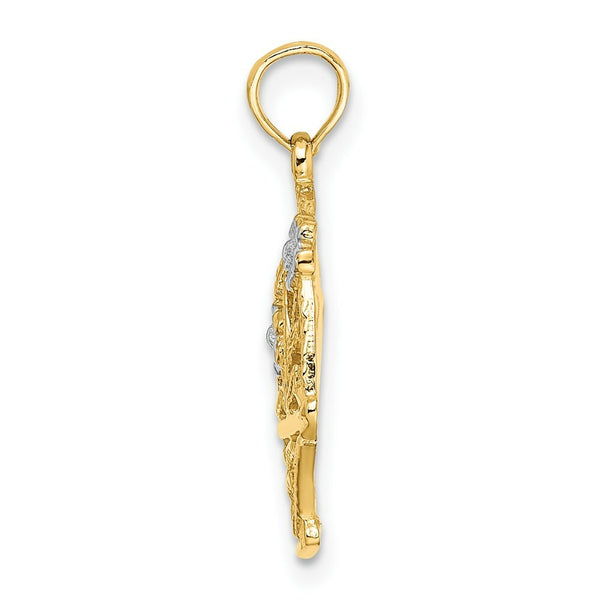 14K Tri-Color Gold Flowers In Basket With I Love YOU Charm Pendant