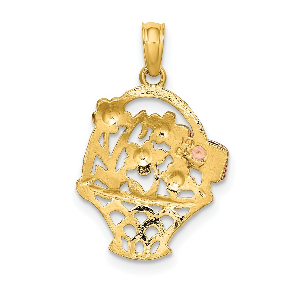14K Tri-Color Gold Flowers In Basket With I Love YOU Charm Pendant