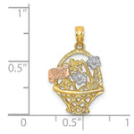 Load image into Gallery viewer, 14K Tri-Color Gold Flowers In Basket With I Love YOU Charm Pendant
