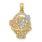 Load image into Gallery viewer, 14K Tri-Color Gold Flowers In Basket With I Love YOU Charm Pendant
