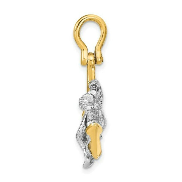 14K Two-Tone Gold 3-D Anchor & Mermaid Charm Pendant