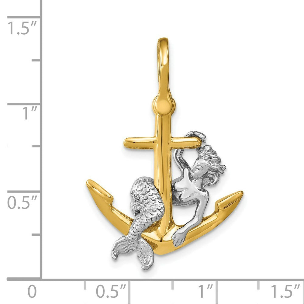 14K Two-Tone Gold 3-D Anchor & Mermaid Charm Pendant