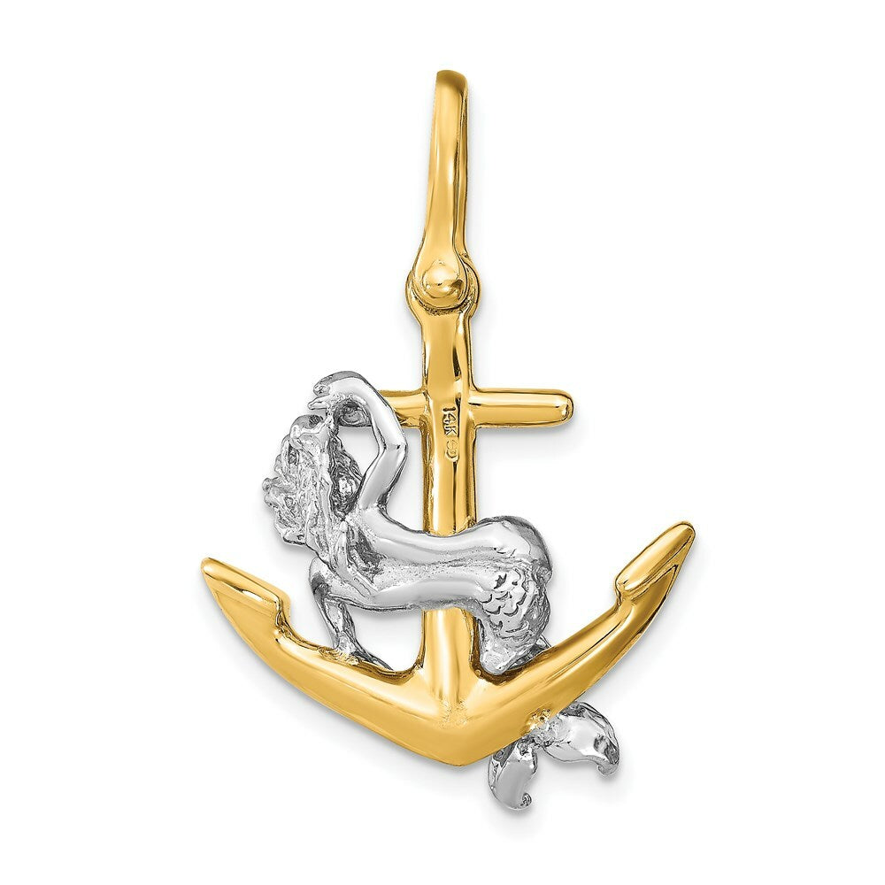 14K Two-Tone Gold 3-D Anchor & Mermaid Charm Pendant