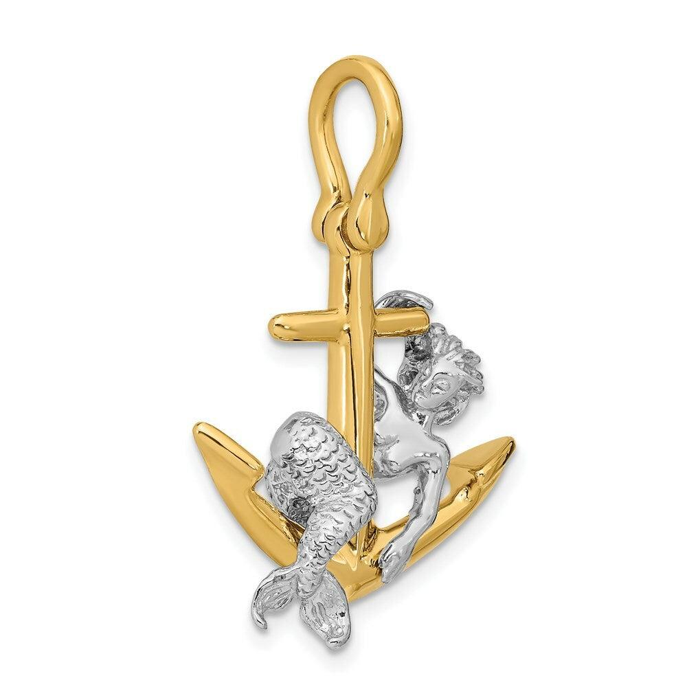 14K Two-Tone Gold 3-D Anchor & Mermaid Charm Pendant