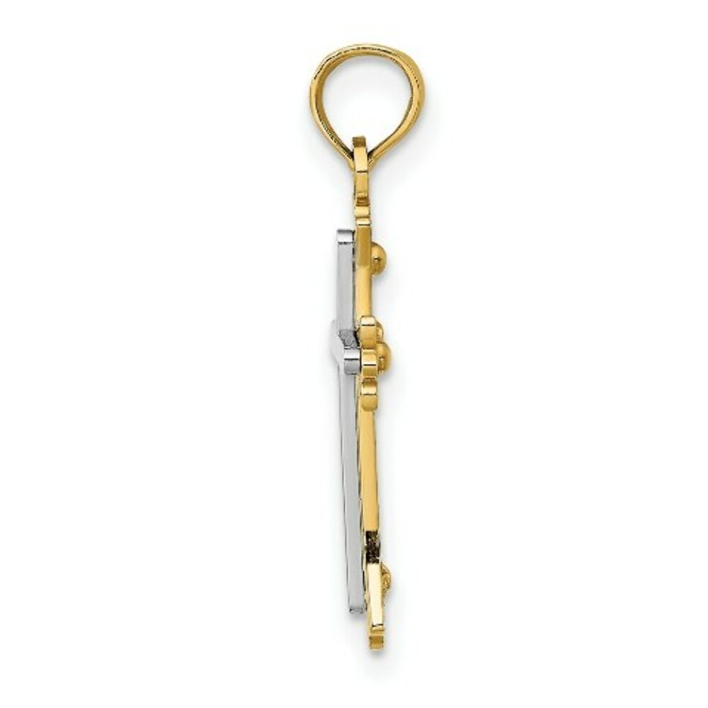 14K Yellow Gold with White Rhodium Center Cross Charm Pendant