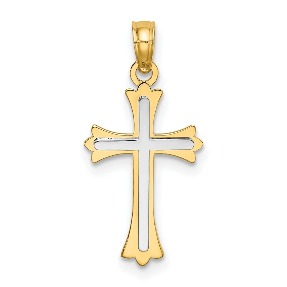 14K Yellow Gold with White Rhodium Center Cross Charm Pendant