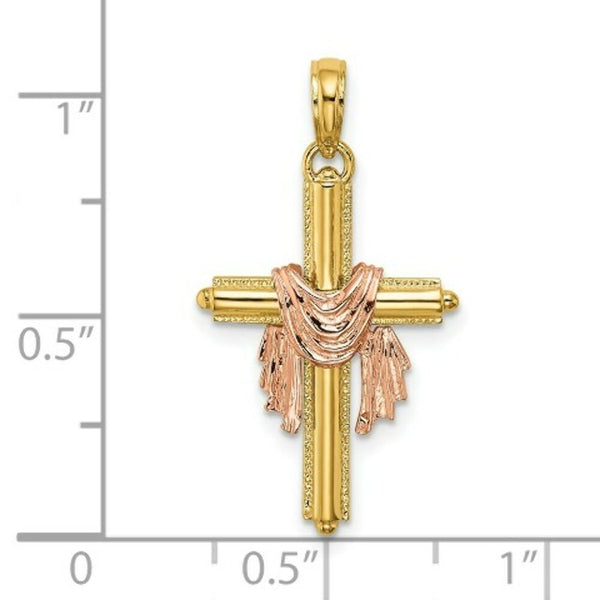14K Two-Tone Gold Cross With Drape Charm Pendant