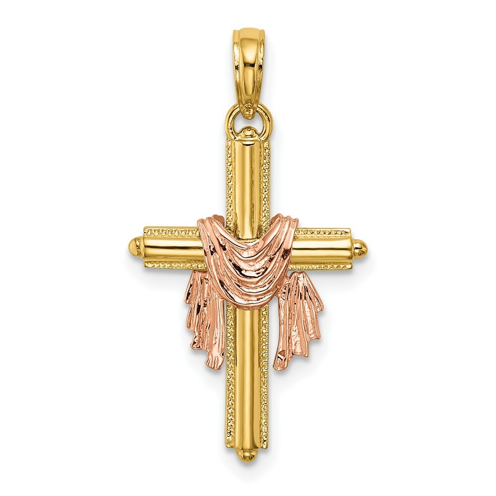 14K Two-Tone Gold Cross With Drape Charm Pendant