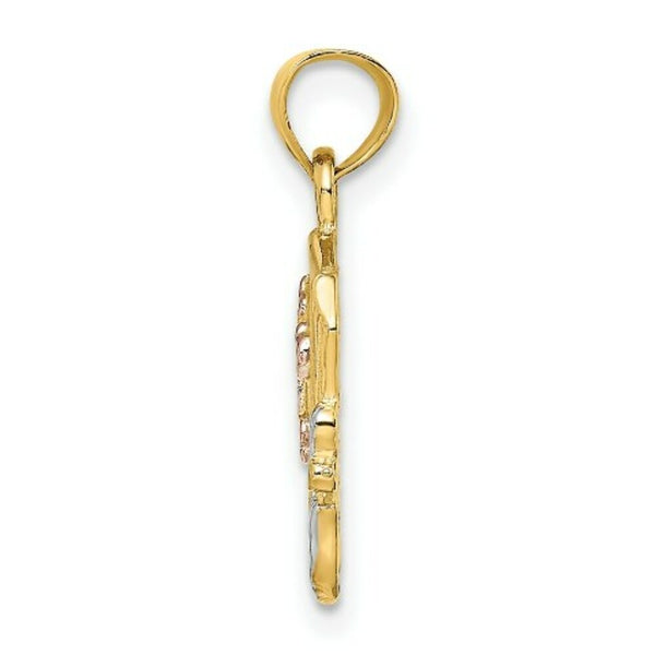 14K Rose And Yellow Gold With Holy Bible & Cross Charm Pendant