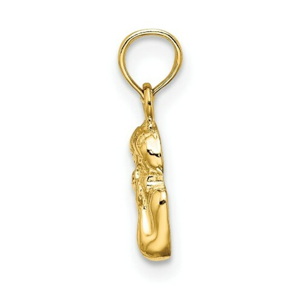 14K Yellow Gold Angel Resting On Elbow With Rhodium Wing Charm Pendant
