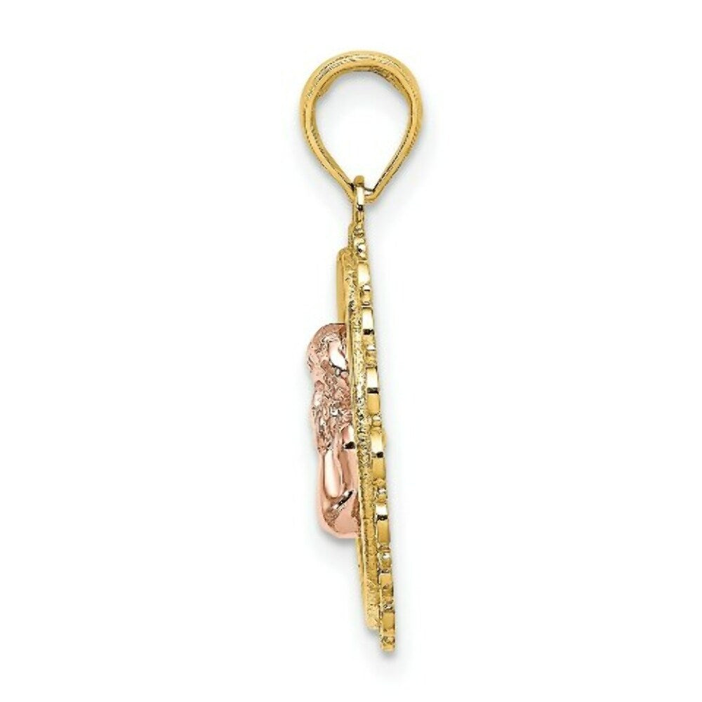 14K Tri-Color Gold Angel Resting On Elbow In Disk Charm Pendant