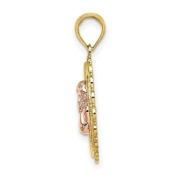 14K Tri-Color Gold Angel Resting On Elbow In Disk Charm Pendant