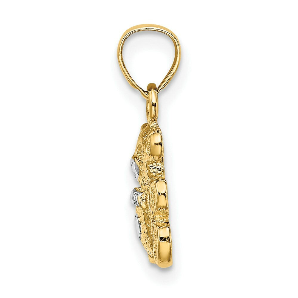 14K Yellow Gold with White Rhodium TEDDY BEAR Charm Pendant