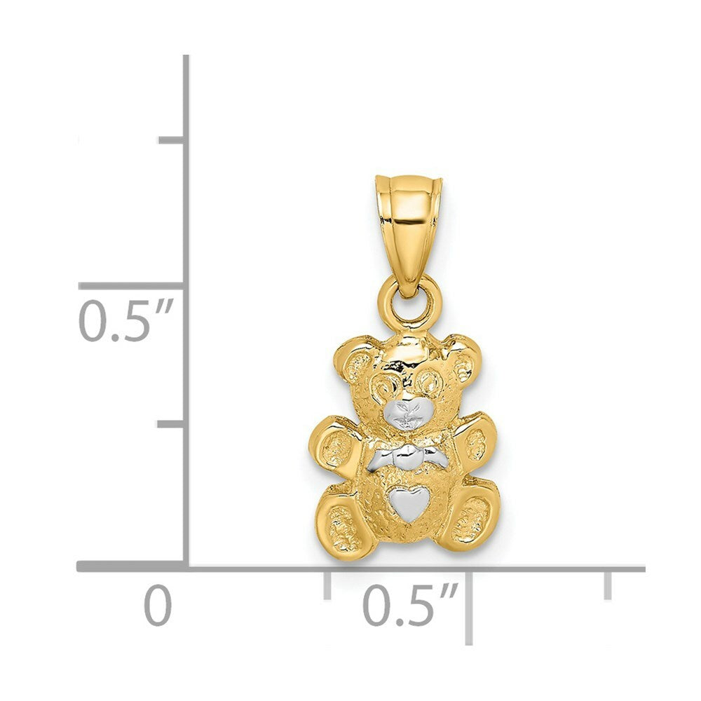 14K Yellow Gold with White Rhodium TEDDY BEAR Charm Pendant