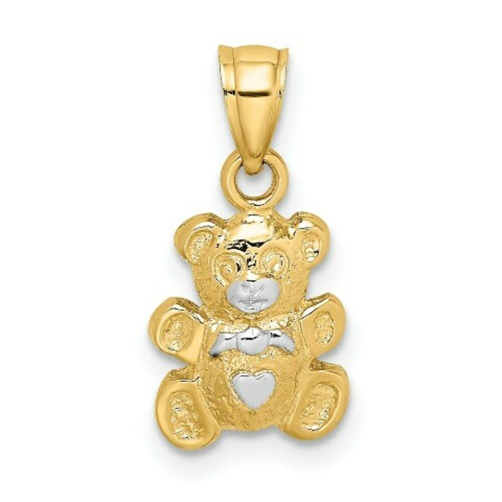 14K Yellow Gold with White Rhodium TEDDY BEAR Charm Pendant