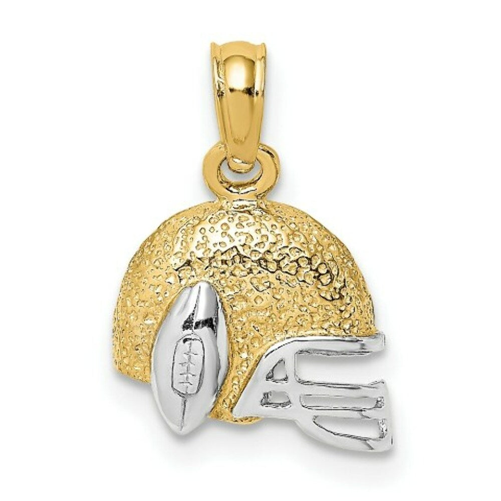 14K Yellow Gold with White Rhodium Football Helmet Charm Pendant