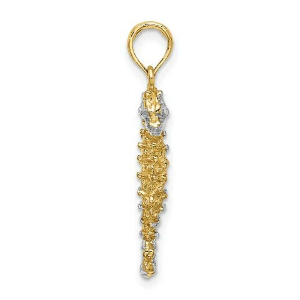 14K Yellow Gold with White Rhodium 3-D SeaHorse Charm Pendant