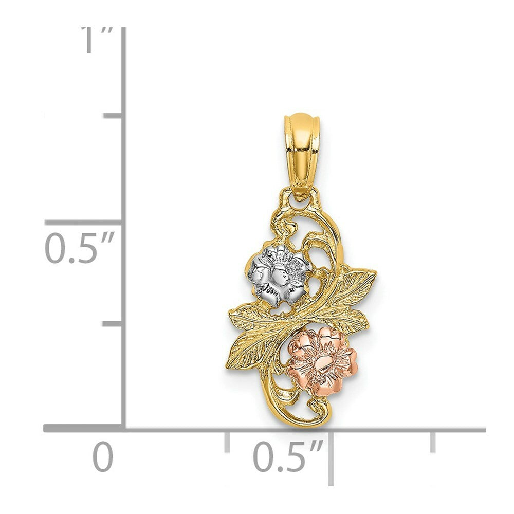 14K Tri-Color Gold Flowers Charm Pendant