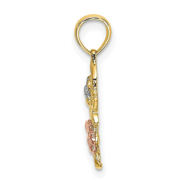 14K Tri-Color Gold Flowers Charm Pendant